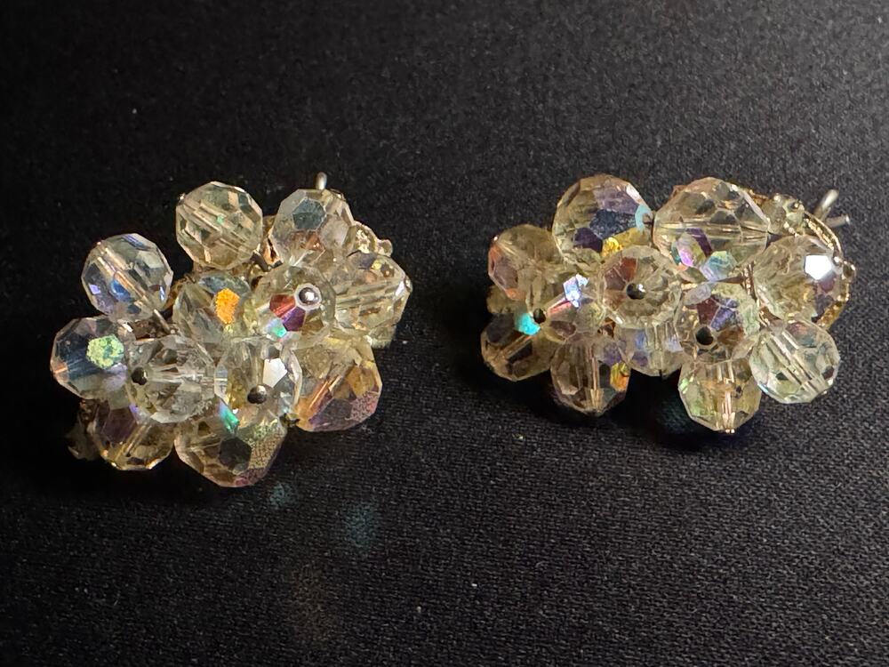 Vintage AB Glass Signed R Earrings Pierced